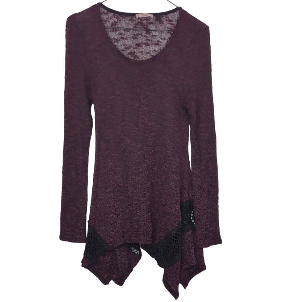 Dex Women's Small Purple Sheer Knit Long Sleeve Shark Bite Hem Sweater Goth